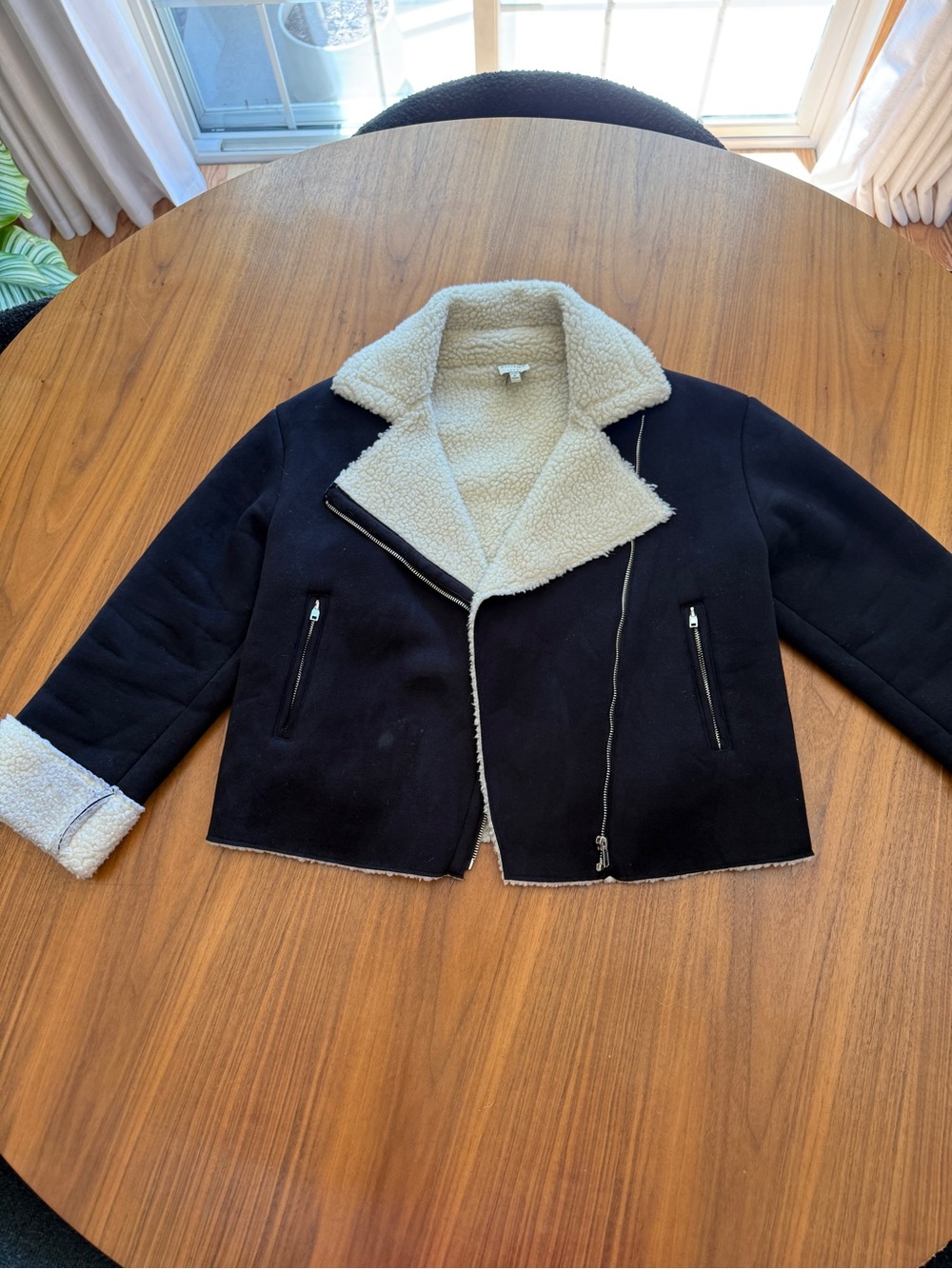 Ellison Navy Moto Suede Teddy Jacket with Cream Shearling